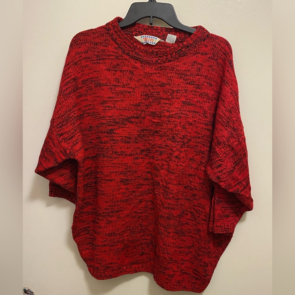 Special Events Vtg 80’s Mens Sweater Size 42 Chest 54” Black & Red Crochet Knit